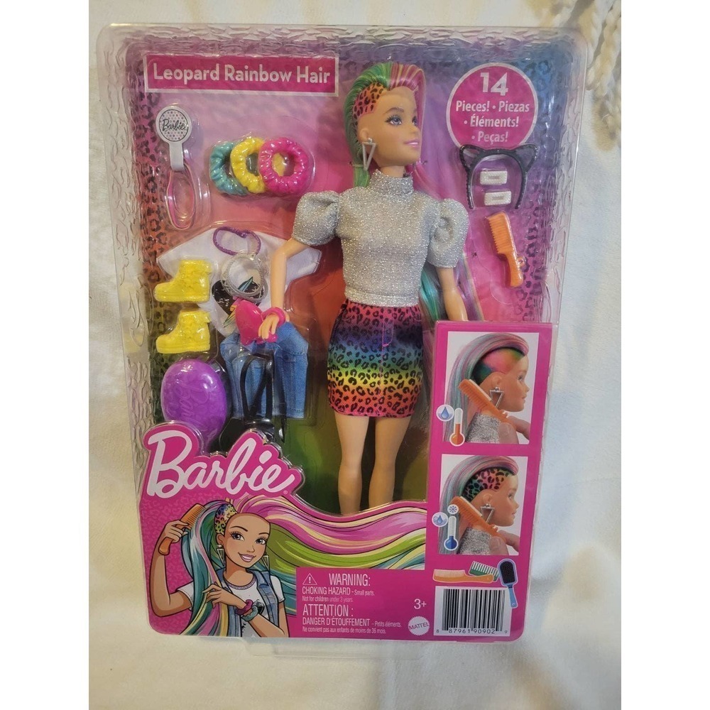 Barbie leopard rainbow hair